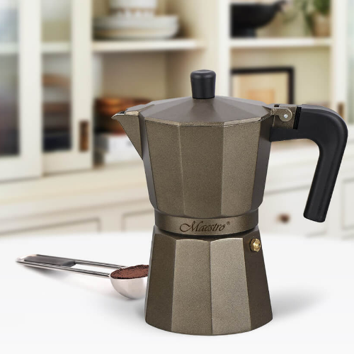 Кавоварка гейзерна 300мл (6 порцій) алюмінієва MR-1666-6-BROWN Espresso Moka Maestro - зображення 4
