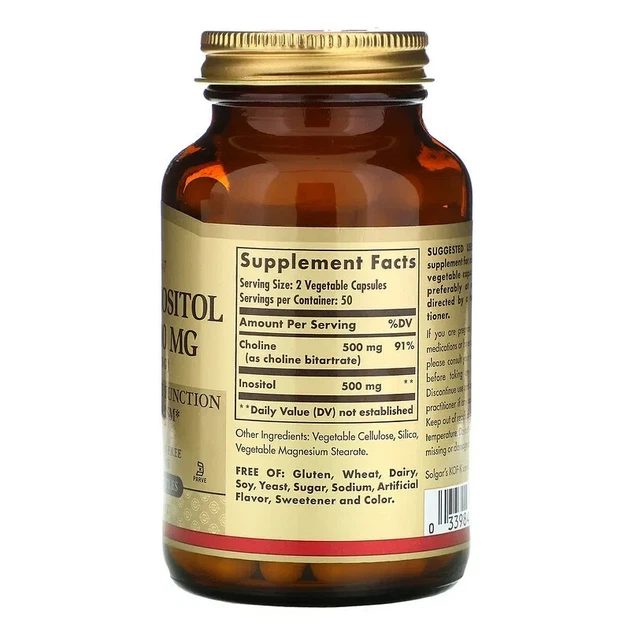 Холін/інозитол "Choline/Inositol 500/500" Solgar, 100 капсул - зображення 2