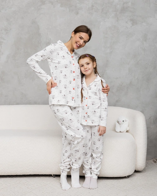Жіноча піжама зі штанами Интерлок кошеня Nicoletta Family look мама донька 96779в XL білий - Фото 4 Жіноча піжама зі штанами Интерлок кошеня Nicoletta Family look мама донька 96779в XL білий - зображення 4
