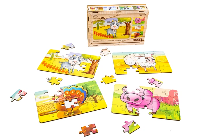 Дерев’яний пазл PuzzleOK "Свійські тварини 4в1" для дітей від 3 років (Puz-75595) - изображение 7