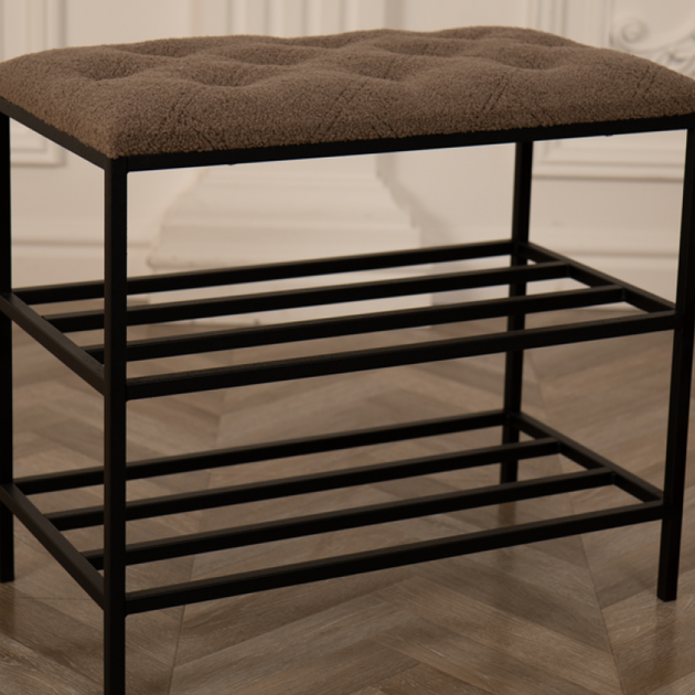 Банкетка для обуви 60*32*52 см тедди, мягкая банкетка 2 полочки коричневая, пуф полочка для обуви прошитая - Фото 1 Банкетка для обуви 60*32*52 см тедди, мягкая банкетка 2 полочки коричневая, пуф полочка для обуви прошитая - изображение 1