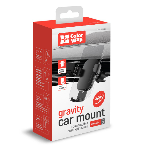Тримач автомобільний для мобільного Metallic Gravity Holder 3 ColorWay CW-CHG14-BK чорний - зображення 2