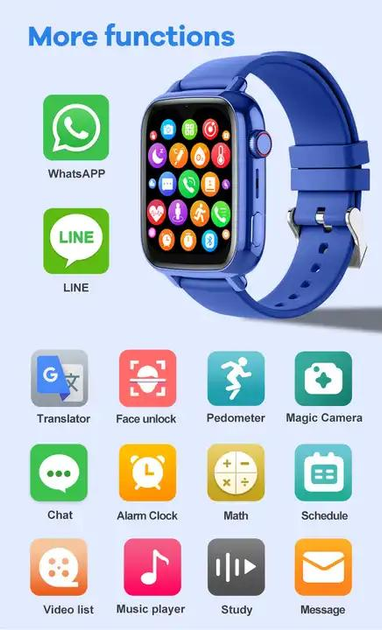 Детские умные смарт часы с видеозвонком GPS Wonlex KT34 Android 8.1, водонепроницыемые часы для детей с виброзвонком, прослушиванием и GPS, голубой (KT34) - изображение 8