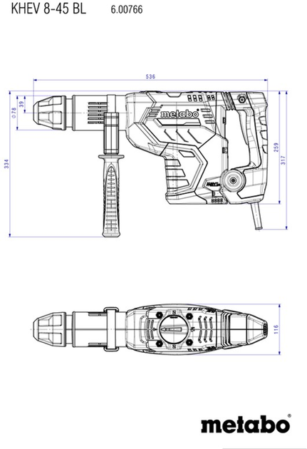 Комбинированный перфоратор Metabo KHEV 8-45 BL, пластиковый кофр (600766500) - изображение 3
