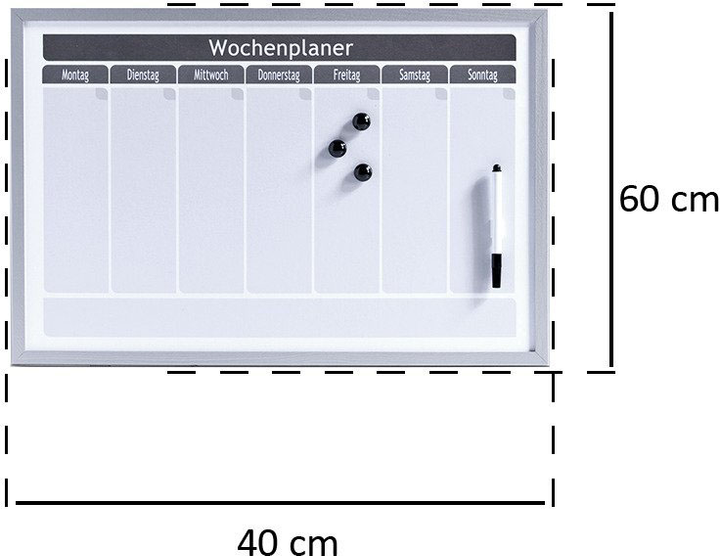 Магнітна дошка Zeller Wochenplaner з 3 магнітами 60 x 40 см (4003368115153) - зображення 5