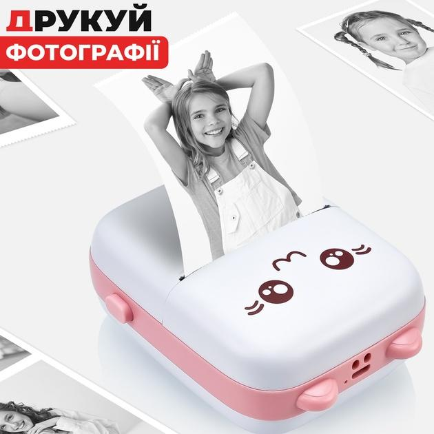 Портативный детский мини принтер "Котик" с Bluetooth для термопечати без чернил со смартфона рулон бумаги в подарок (Розовый) - изображение 6