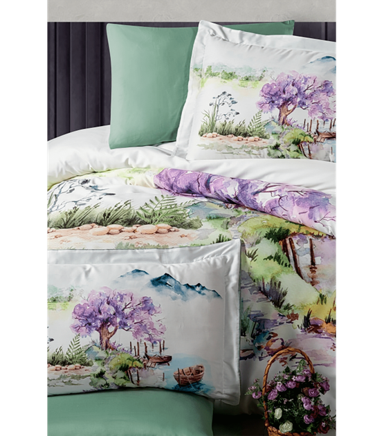 Комплект постельного белья 3D Digital Satin Duvet Cover Set First Choice - First Choice - 3DS-176 Rashan - Евро - Белый с оливковым - изображение 2