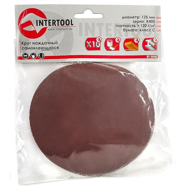 Круг наждаковий самоклеючий 125 мм К400 уп. 10 од. INTERTOOL BT-0540 - зображення 2