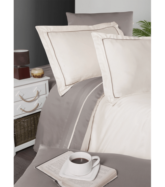 Комплект постельного белья Deluxe Satin First Choice - First Choice - S-421 SERENİTY IVORY MİNK - Евро - Коричневый с молочным - Фото 2 Комплект постельного белья Deluxe Satin First Choice - First Choice - S-421 SERENİTY IVORY MİNK - Евро - Коричневый с молочным - изображение 2