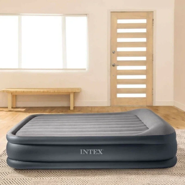 Флоковане надувне односпальне ліжко Intex 64132 з вбудованим електронасосом 191х99х42 см Сірий - зображення 5