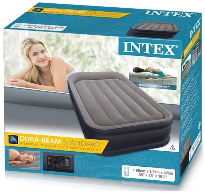 Флоковане надувне односпальне ліжко Intex 64132 з вбудованим електронасосом 191х99х42 см Сірий - зображення 7
