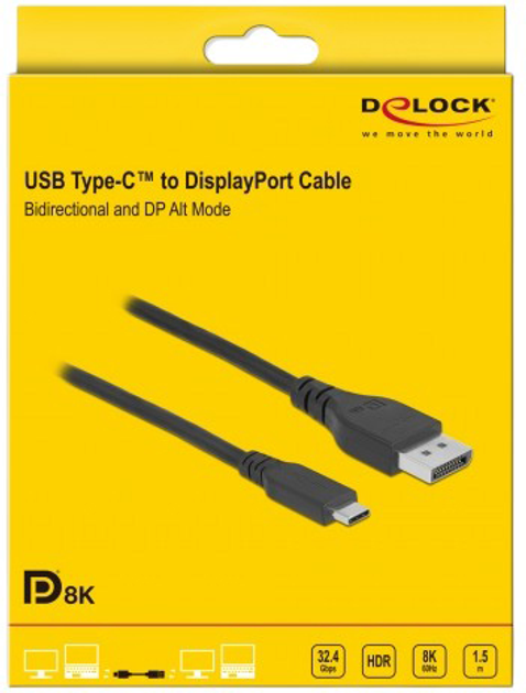 Кабель Delock USB Type-C – DisplayPort 1.5 м 8K 60 Гц Black (4043619860401) - зображення 3