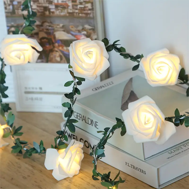 Светодиодная гирлянда 1.5м цветы Розы 10 LED теплый свет - Фото 6 Светодиодная гирлянда 1.5м цветы Розы 10 LED теплый свет - изображение 6