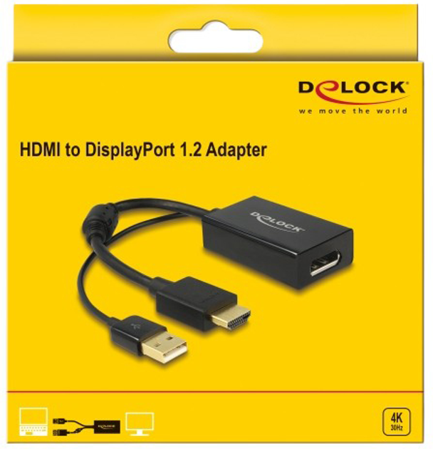 Адаптер Delock HDMI - DisplayPort 1.2 30 cm Black (4043619626670) - зображення 2