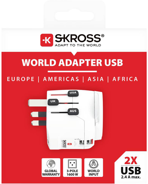 Мережевий зарядний пристрій Skross Pro Light USB (2xA) World White (1302470) - зображення 9