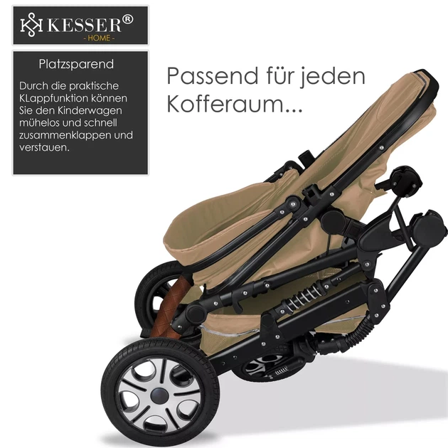 Детская коляска 3в1 с автокреслом KESSER 94 x 64 x 119 см бежевая с черными элементами - Фото 8 Детская коляска 3в1 с автокреслом KESSER 94 x 64 x 119 см бежевая с черными элементами - изображение 8
