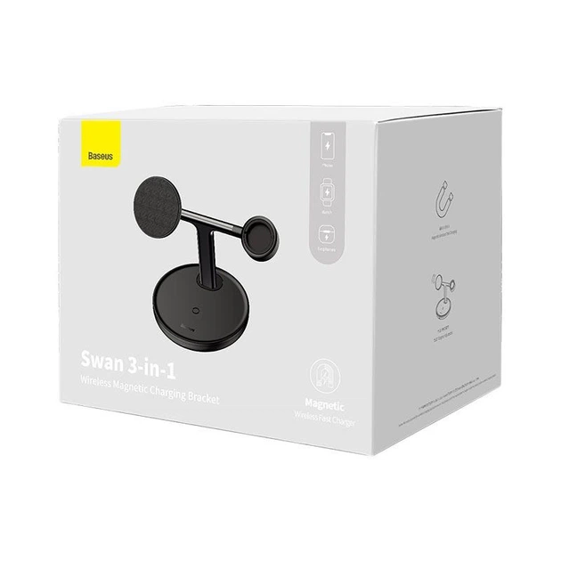 Беспроводная зарядная станция Baseus Swan 3in1 Universal version |20W, быстрая зарядка до 3 устройств одновременно, широкая совместимость, многоуровневая защита, магнитное крепление, регулируемый угол наклона| Черный - изображение 12