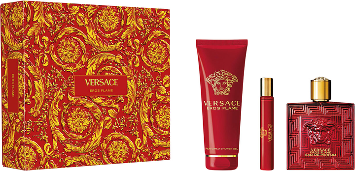 Набір для чоловіків Versace Eros Flame Парфумована вода 100 мл + Гель для душу 150 мл + Мініатюра Парфумована вода 10 мл (8011003889327) - зображення 1