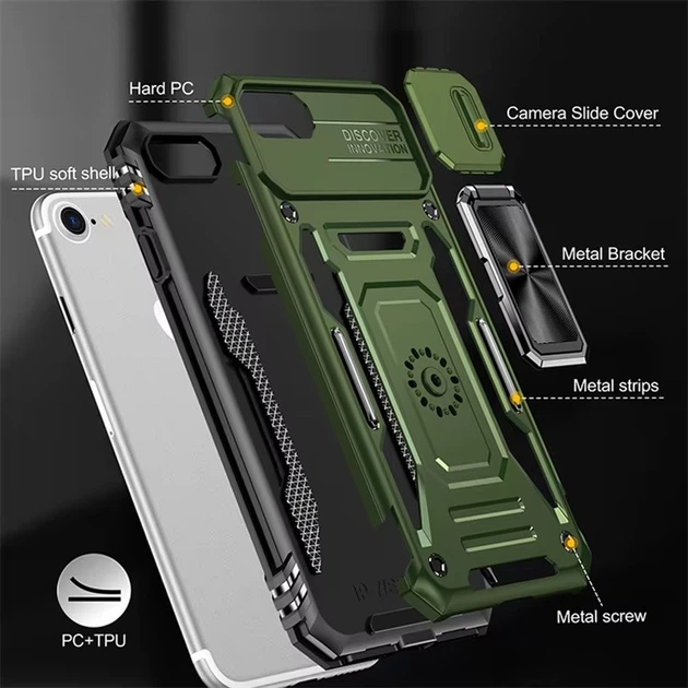 Ударостійкий чохол Camshield Army Ring для Apple iPhone 7 / 8 / SE (2020) (4.7") Оливковий / Army Green - Фото 6 Ударостійкий чохол Camshield Army Ring для Apple iPhone 7 / 8 / SE (2020) (4.7") Оливковий / Army Green - зображення 6