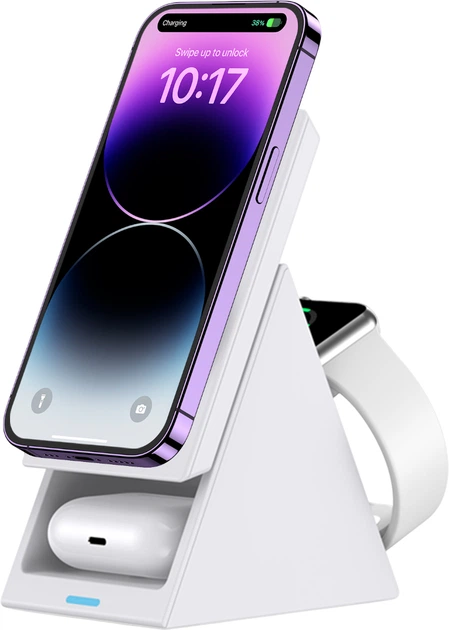 Ładowarka bezprzewodowa Choetech 3-w-1 magnetyczna 15W White (T600-F) - obraz 3