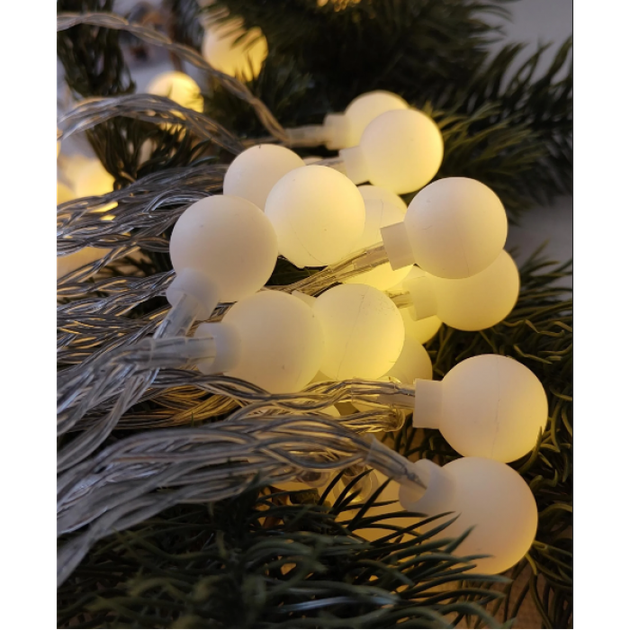 Новогодняя LED RGB гирлянда с прозрачным проводом и питанием от батареек 3×AA Шарики 3м 20 LED шариков - изображение 2