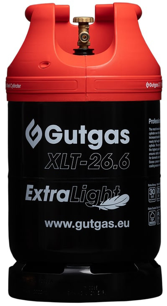 Набір Балон газовий сталевий GUTGAS Ragasco ExtraLight XLT-26.6, 26.6 л, 30 бар, вентиль KLF, 7.3 кг (GAXL2622) + Комплект для підключення до газового балона Cellfast Редуктор тип KLF G12, шланг 1,5 м, хомути (52-505) - зображення 2