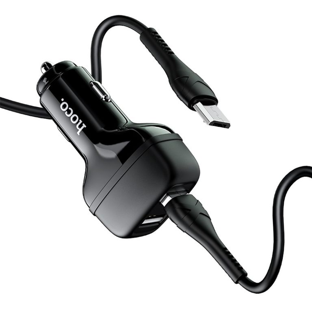 Автомобильное зарядное устройство в прикуриватель (автозарядка) + кабель Micro USB Hoco Z36 |2USB 2.4A| Черный - изображение 4