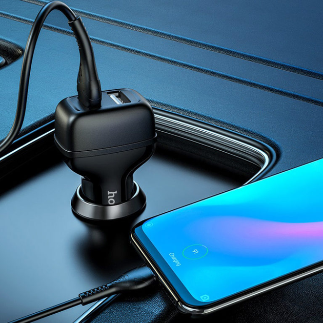 Автомобильное зарядное устройство в прикуриватель (автозарядка) + кабель Micro USB Hoco Z36 |2USB 2.4A| Черный - изображение 6