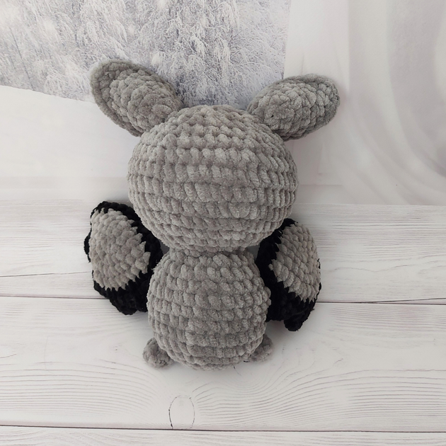 Мягкая плюшевая игрушка handmade Летучая мышь 21 см серая вязаная крючком амигуруми - изображение 4