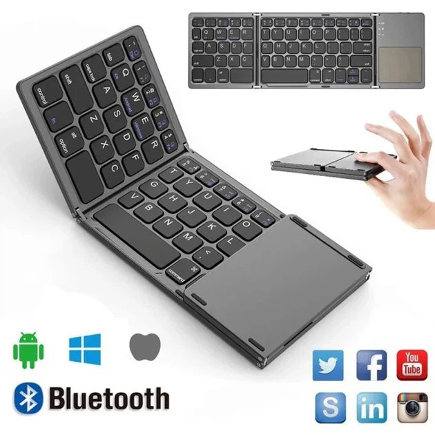 Портативная складная мини Bluetooth-клавиатура B033 3 в 1 с тачпадом для Android, IOS, Windows (eng/ru) Grey-Black - изображение 5