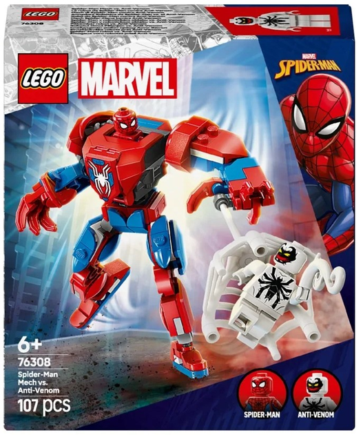 Zestaw klocków LEGO Super Heroes Marvel Mech Spider-Mana kontra Anti-Venom 107 elementów (76308) - obraz 1