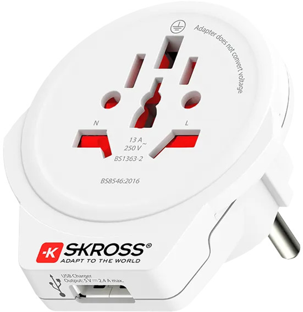 Мережевий зарядний пристрій Skross USB World to Europe 16 A White (1.500266) - зображення 1