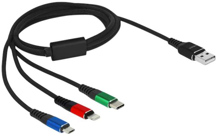 Кабель Delock USB Type-A - Lightning/micro-USB/USB-C 1 м 3-coloured (4043619872770) - зображення 2