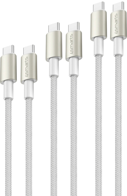 Kabel 4smarts PremiumCord USB-C - USB-C 60W 0.5M+1.5M+3M White (4252011906956) - obraz 1