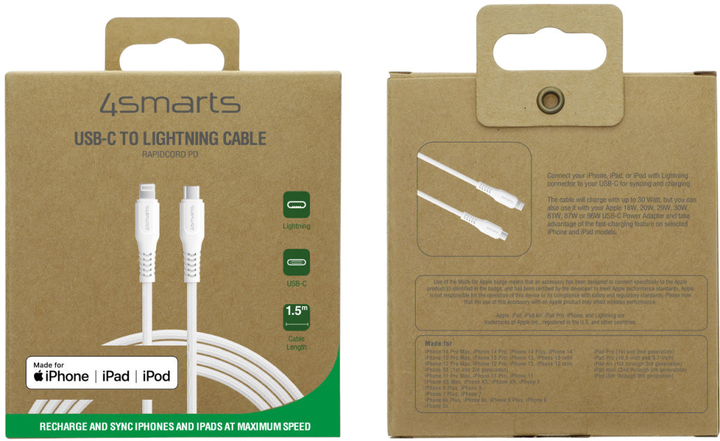 Кабель 4smarts RapidCord USB-C - Lightning 30W 1.5M White (4252011905928) - зображення 6