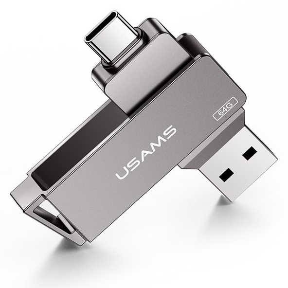 Металева USB Флешка 2в1 256GB Type-C/USB 3.0 для телефону комп'ютера USAMS USB3.0 US-ZB202 Сірий - Фото 7 Металева USB Флешка 2в1 256GB Type-C/USB 3.0 для телефону комп'ютера USAMS USB3.0 US-ZB202 Сірий - зображення 7