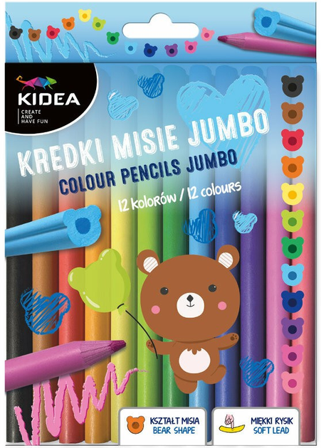 Кольорові олівці Kidea Misie Jumbo 12 кольорів (5901130104437) - зображення 1