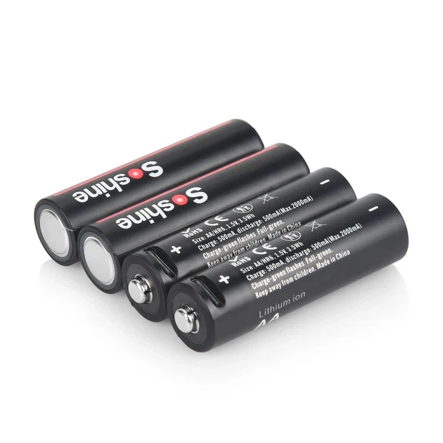 Аккумуляторы 14500 AA (4 штуки), Li-Ion Soshine на 1.5V- 4200 mWh, зарядка от USB-C для пульта фонарика игрушек мышки часов - изображение 6