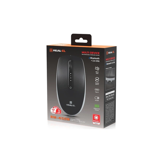 Мишка REAL-EL RM-455W Wireless/Bluetooth Black/Gray (EL123200047) - зображення 10
