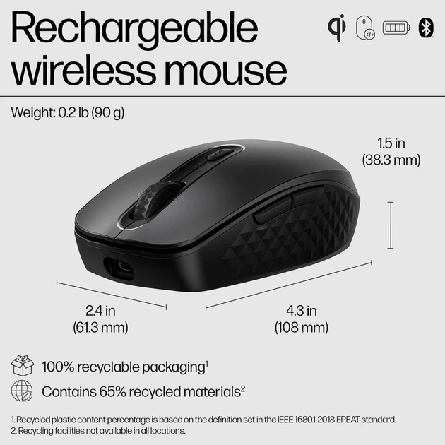 Мышь беспроводная HP 690 Rechargeable Bluetooth Black (7M1D4AA) - изображение 7