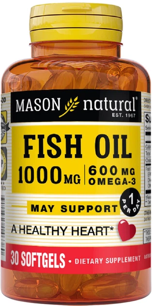 Жирні кислоти Mason Natural Риб'ячий жир і Омега-3 Fish Oil & Omega 3 30 гелевих капсул 1000 / 600 мг