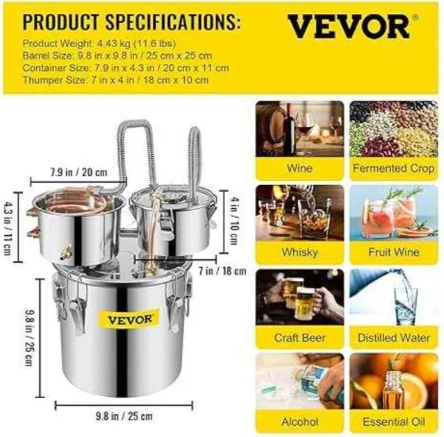 Бытовой дистиллятор Vevor 24,9 x 35 x 33 см - изображение 7