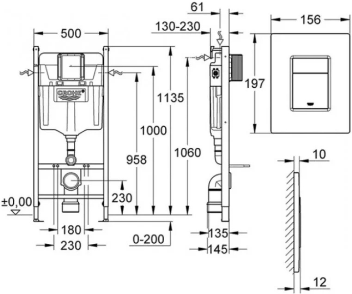Инсталляция GROHE Rapid SL 388400WG1 с панелью смыва Skate Cosmopolitan 38732000 + унитаз LAUFEN Pro Rimless 8669510000001 с сиденьем Soft Close 8989660000001 дюропласт - изображение 8