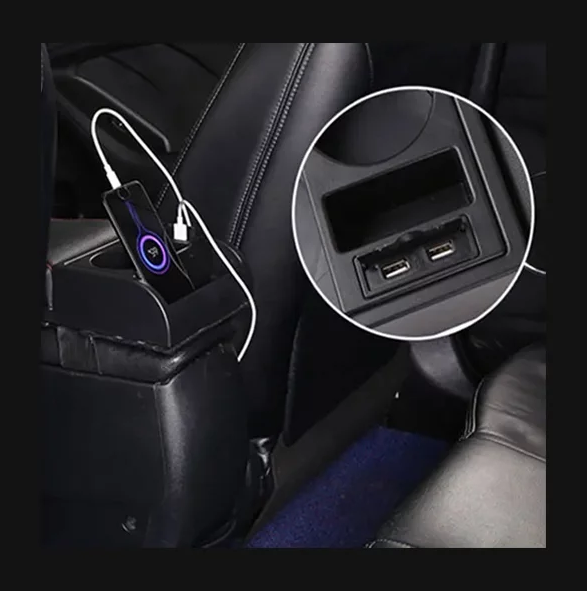 Подлокотник универсальный для авто оснащен двойным USB-портом и встроенным 1-метровым шнуром USB черный - изображение 3