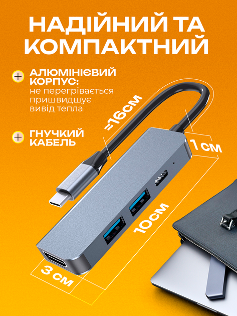 Usb хаб переходник type c на юсб 4в1 hub адаптер с юсб на тайп си для ноутбука смартфона планшета пк компактный концентратор разветвитель 4 порта 4K hdmi 2xUSB3.0 5Gbs PD hub 4in1 - Фото 8 Usb хаб переходник type c на юсб 4в1 hub адаптер с юсб на тайп си для ноутбука смартфона планшета пк компактный концентратор разветвитель 4 порта 4K hdmi 2xUSB3.0 5Gbs PD hub 4in1 - изображение 8