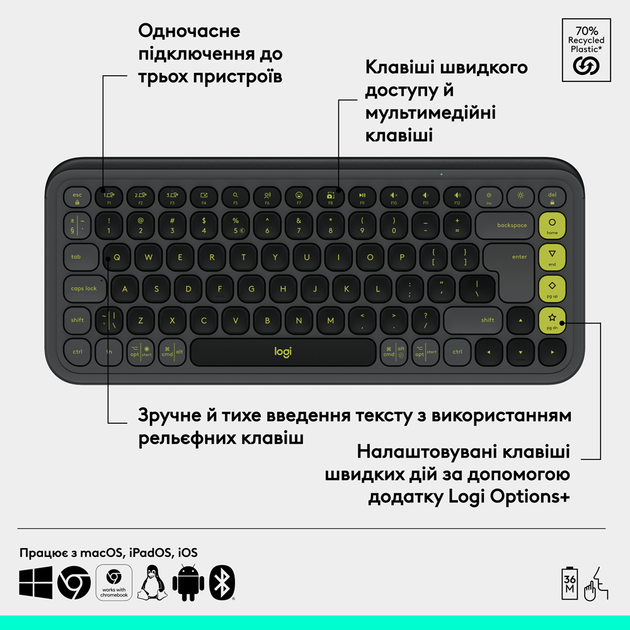 Клавіатура Logitech POP Icon Keys Graphite UKR (L920-013157) (7031715) - Фото 10 Клавіатура Logitech POP Icon Keys Graphite UKR (L920-013157) (7031715) - изображение 10