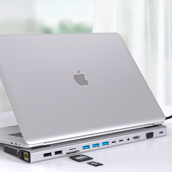 USB хаб, докстанция с быстрой зарядкой, подставка для ноутбука FuXin 2020 (14 в 1, Type-C, VGA, RJ45, 100 Вт) - изображение 4