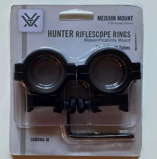 Кільця VORTEX HUNTER 30мм 2 Гвинта 30MRNG-M Середні Матові Чорні - зображення 2