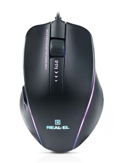 Компьютерная мышка REAL-EL, USB, оптическая, 4800 dpi, 6 кнопок, 1,8 м, встроенная подсветка Black - изображение 2