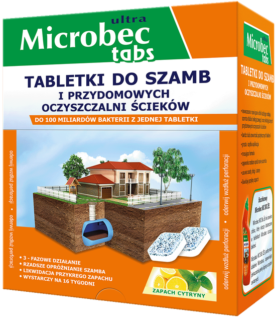 Упаковка таблеток для вигрібних ям і септиків Bros Microbec Ultra з ароматом лимона 20 г х 16 шт (5904517058620) - зображення 1